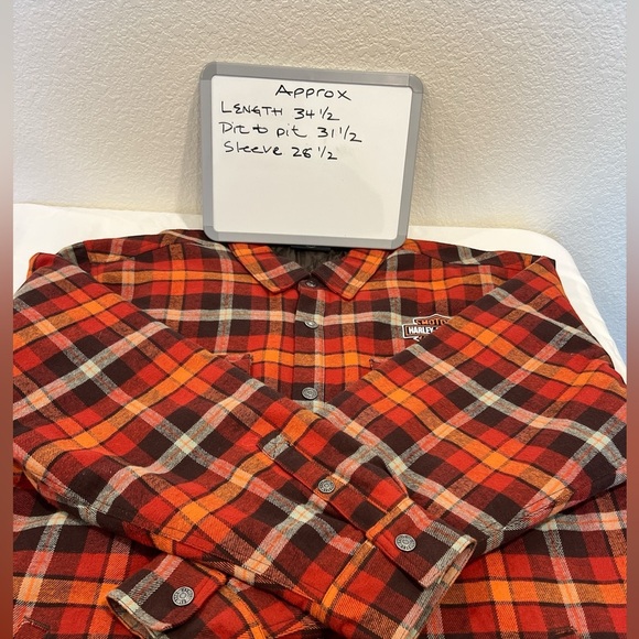 Harley-Davidson 4XL Quilted Plaid Flannel Shacket Bar & Shield Logo Red/Orange - Picture 7 of 7